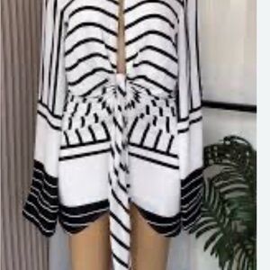 Black & White Striped Tie-Front Tunic